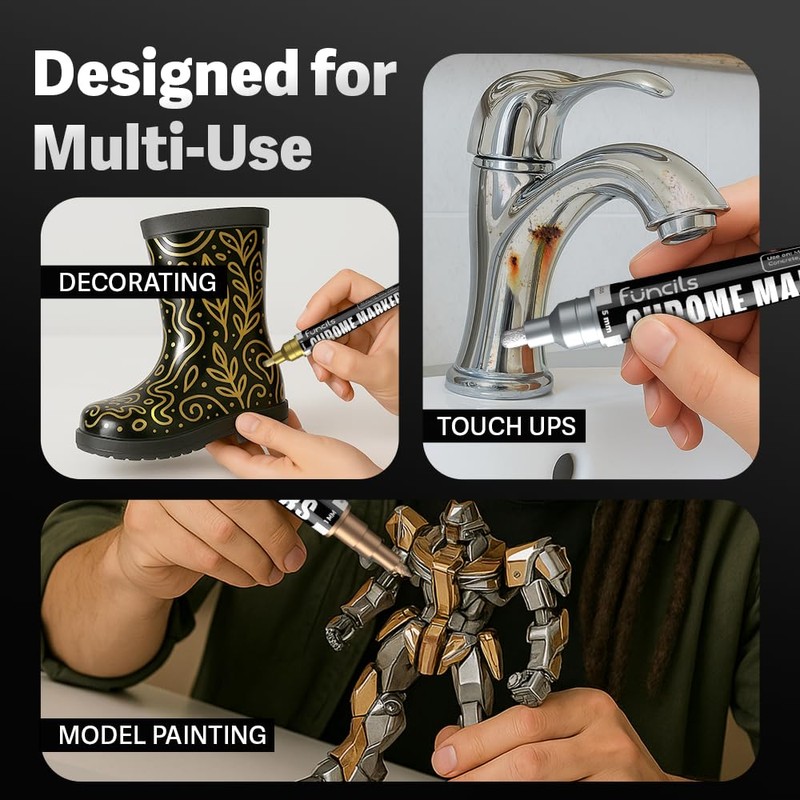 Funcils Liquid Chrome Paint Pen - 4 Dual Tip Mirror