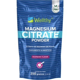 Wellthy Citrato de Magnesio en Polvo 250g Equivalente a 417mg de Magnesio por Scoop. 100 Porciones por Envase, Scoop Incluído, Flavorless, Bottle