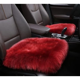 Sisha-A Premium Wholehide Sheepskin Cover, Ultra-Soft Natural Long Wool, 18x18 Inches Size, Ideal for Car Seats, Home Chairs, Office Desks & More Front Wine Red