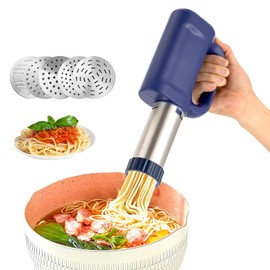 Treliamd Handheld Electric Pasta Maker, 5-in-1 Cordless Pasta Machine, Portable Noodle Maker with Moulds and Cutter, Automatic Dough Press,Homemade Ramen Spaghetti Maker Machine-with Cleaning Brush