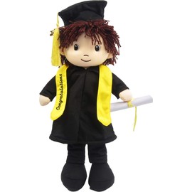 Linzy Felicitaciones Muñeco de Trapo de Tela de 17 Pulgadas con Gorra y Bata, Pelo café