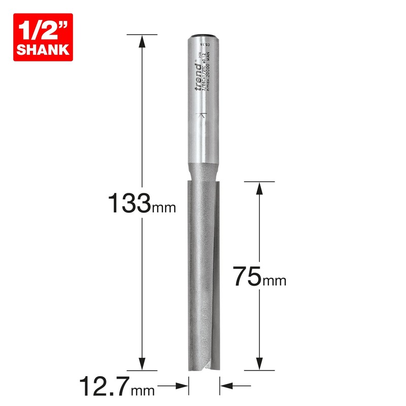 Trend Professional Two Flute Router Cutter Bit, 1/2 Inch Shank,
