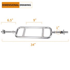 uyoyous Weight Bar 34 Inch Olympic Tricep Bar Standard Solid Steel Threaded Triceps Training Bar fits 1 Inch Weight Plates With 2 Ring Collars for Home Gym Weightlifting