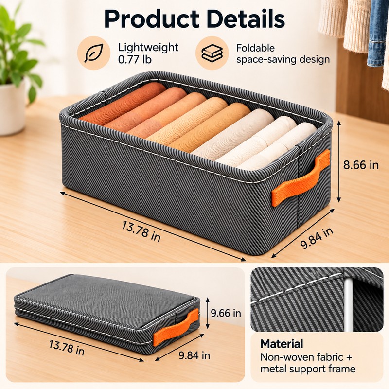 Foldable Clothes Storage Organizer Box with Handles – Non-Woven Fabric