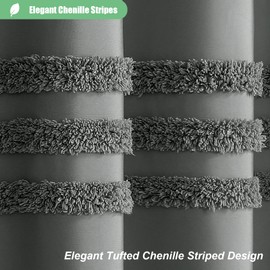 Dynamene Charcoal Grey Fabric Shower Curtain, Tufted Chenille Striped Cloth Shower Curtain for Bathroom, Modern Farmhouse Shabby Chic Waterproof Shower Curtain Set with Hook, Machine Washable, 72x72