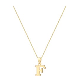CARISSIMA Women's 9CT Yellow Gold 9.6mm X 16mm Plain 'F' Initial Pendant on 9CT Yellow Gold 25 Diamond Cut Adjustable Curb Chain 41CM/16'-46CM/18' Necklace