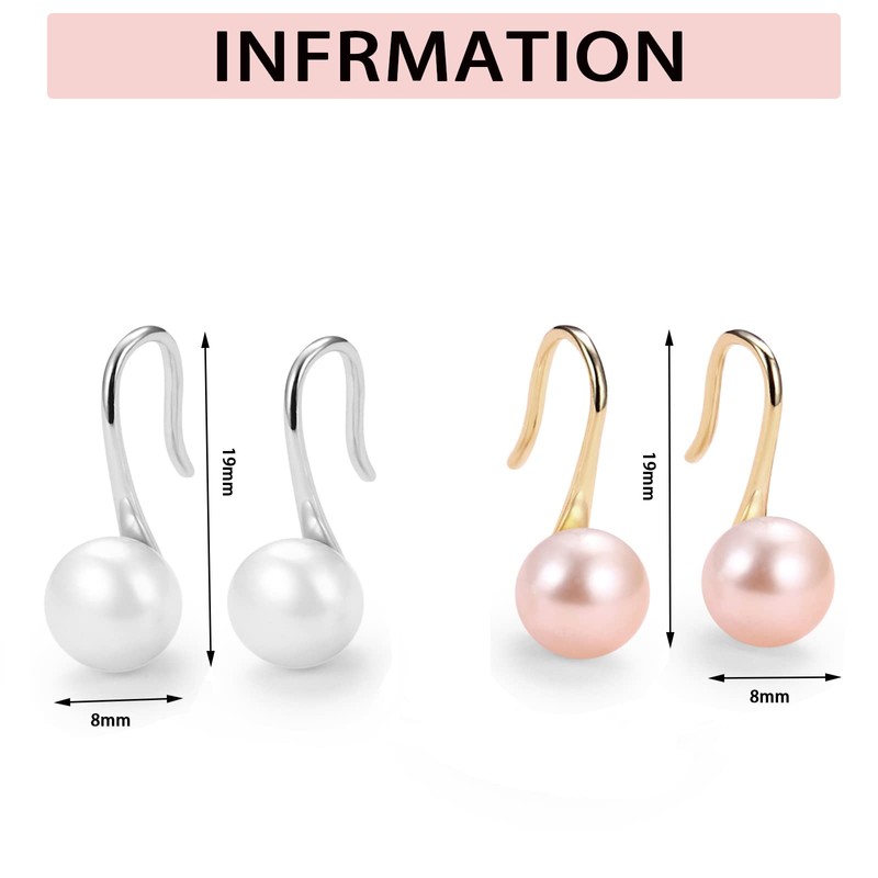 Pink Pearl Earrings For Women，Silver 925 Sterling Silver Freshwater Cultured