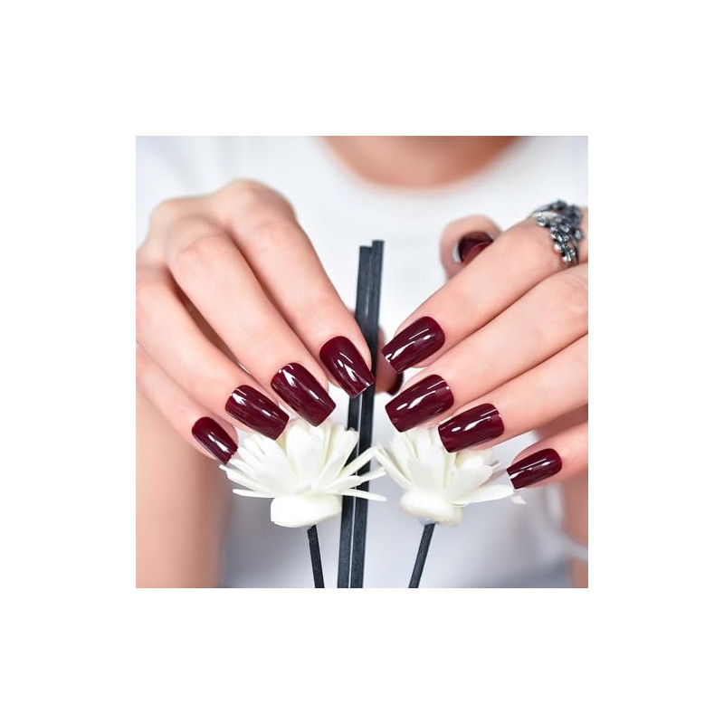 Uñas postizas de color rojo burdeos para prensar - Uñas