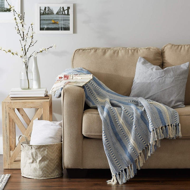 DII Braided Striped Decorative Throw Blanket, 50x60, Stonewash Blue