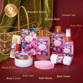 Cesta De Regalo De Spa Para Mujer Regalo De Amistad De Rosa Y Jazmín Para Mujer Bolsa De Tela Gel De Ducha Crema De Manos Y Cuerpo Set De Baño Para