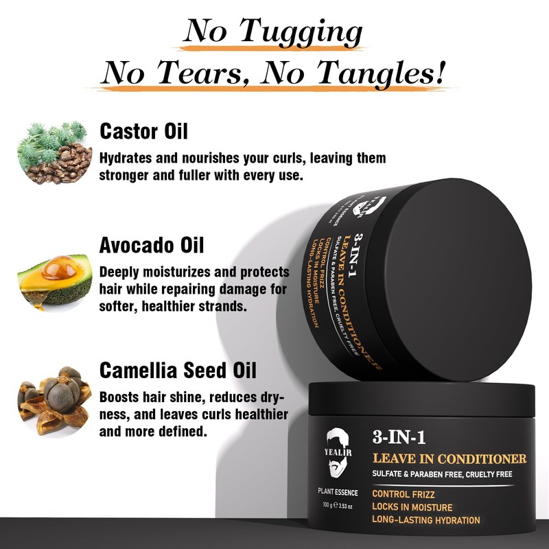 YEALIR Leave In Conditioner for Men, Frizz Control Hair Moisturizer,