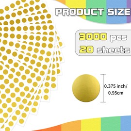 starboling Dot Stickers,3/8 Inch Gold Circle Stickers,3000pcs Self-Adhesive Color Coding Labels,Round Labeling Stickers for Office Classroom Garage Sale, 0.375''