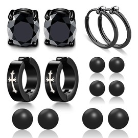 Magnetic Earrings, Set of 5, Magnet, Cross Earrings, Fake Earrings, Magnetic Earrings, Magnetic Earrings, Non-Hole Earrings, Ear Cuffs, Binaural, Unisex, 0.1 inch (3 mm), 0.2 inch (3 mm), 0.2 inch (5