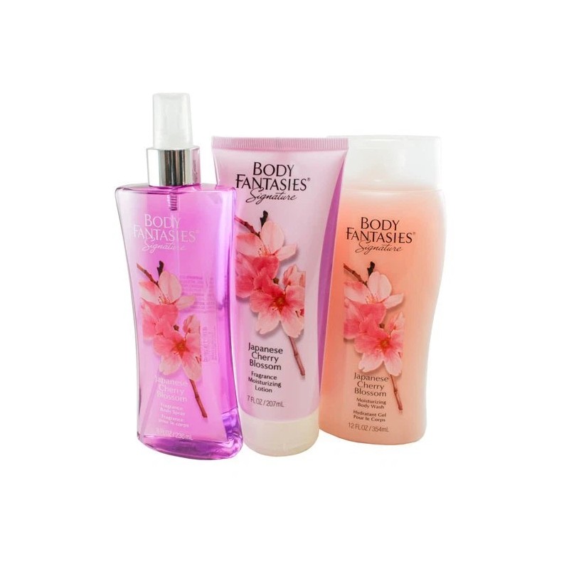 BODY FANTASIES JAPANESE CHERRY BLOSSOM WOMENS 3 PC SET *DISTRESSED