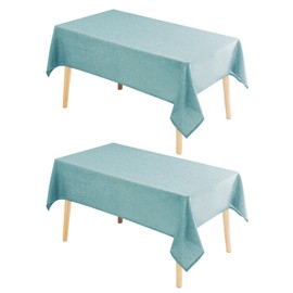 Hiasan 2 Pack Faux Linen Rectangle Tablecloth - Wrinkle and Stain Resistant Washable Table Cloth for Kitchen Dining Room Holiday Table Cover for Party Dinner, Aqua, 60 x 120 Inch