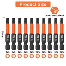 BAIDETS Pro T25 Screwdriver Bit Set - Torx Screwdriver 10 Pieces, 50mm Length, 1/4" Hex Shank Bit Assortment, with Storage Box
