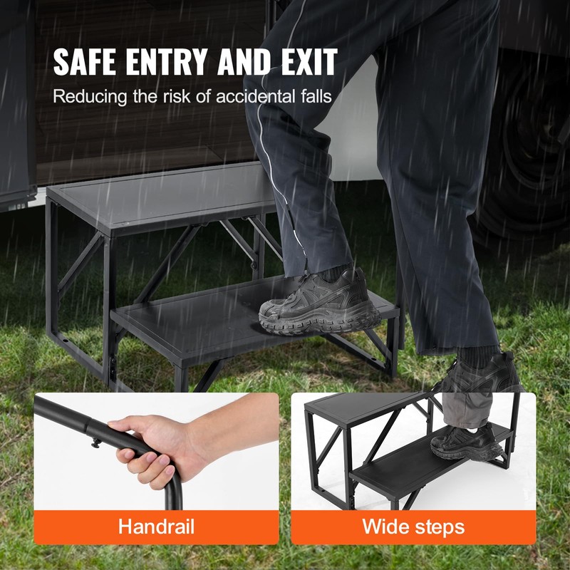 VEVOR RV Steps, 2-Step RV Stairs, 440 LBS Load Capacity,
