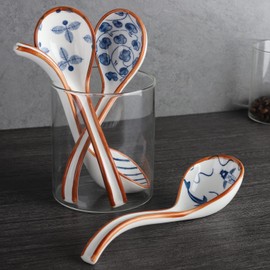 Ceramic Soup Spoons Set of 4 Porcelain Japanese Soup Spoon Long Handle Asian Soup Spoon Sets for Pho Ramen Noodles Wonton Dumpling Rice (Model 5#)