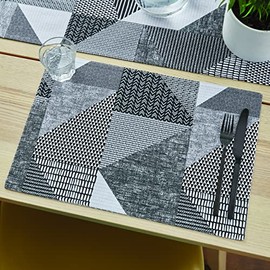 Catherine Lansfield Dining Larsson Geo Cotton 30x46 cm Placemat Pair Grey