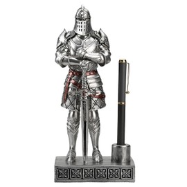 HDMbigmi King's Guard Knight Pen Stand Statue Office Pen Stand Desk Organizer for Men Top Collection Gift 24cm (Silver)
