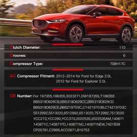 cciyu Air Conditioning Compressor for Ford Explorer 2012 for Ford Edge 2012-2014 2.0L Replaces AC Compressor for Car