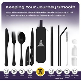 Taplord Portable Travel Silverware Set With Case, Includes 10 Pcs of Travel Utensils With Case, Stainless Steel Flatware Set For Camping, Lightweight (Black)
