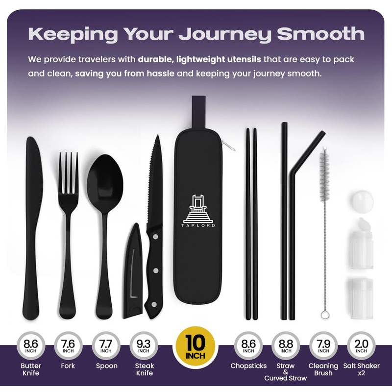Taplord Portable Travel Silverware Set With Case, Includes 10 Pcs