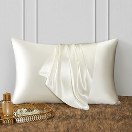 DISANGNI 100% Natural Mulberry Silk Pillow Case for Hair and Skin with Hidden Zipper, Both Sides 22 Momme Real Silk, 1 Piece, Standard Size 20 x 26 Inch, White