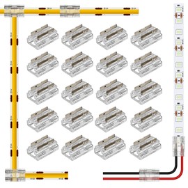 RGBZONE 20PCS 8-in-1 2 Pin 8mm LED Strip Connectors Gapless Solderless Connection for 5V/12V/24V COB/SMD 2835/3528 Single Color LED Strip and 20/22awg Wire