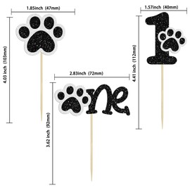 Gyufise 24Pcs Dog Paw One Cupcake Toppers Glitter 1st Birthday Party Cupcake Picks Decorations for Puppy Dog Theme Baby Shower Kids First Birthday Party Supplies Black