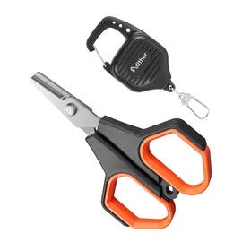 pullther PE Line Cutter, Fishing Scissors, Fluoro, Fishing Line Scissors, Fishing Line Cutter, Portable Scissors, with Retractable Buckles, Fishing Scissors for Saltwater and Freshwater - Black Orange