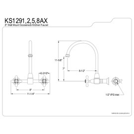 Kingston Brass KS1292AX Wall Mount Bridge Kitchen Faucet, 8-1/2", Polished Brass