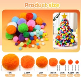 TOAOB 300pcs Pom Poms Assorted Fluffy Pom Poms Multicolor Fuzzy Pompoms Balls for DIY Crafts Decorations 10mm to 40mm