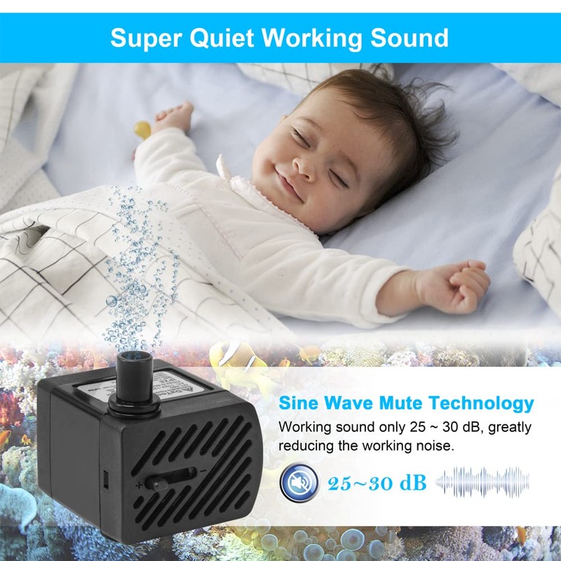 DaToo 50GPH 3W Small Submersible Water Pump Mini Fountain Pump