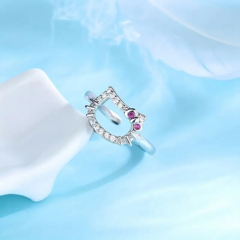 Generic Cartoon hello cat adjustable ring 2024 Charming kawaii, white