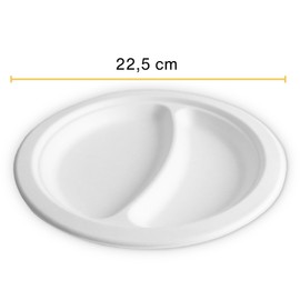 Linario® Disposable Grill Plates, 22.5 cm with Dividers, Sustainable Plates for Garden Party, Camping and Barbecue, Biodegradable Made of Sugar Cane, Pack of 25