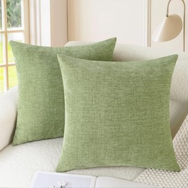 CaliTime Throw Pillow Covers Decorative 26 X 26 Inches Pack of 2 Cozy Chenille Cushion Cases for Couch Sofa Bed Living Room Home Sage Green