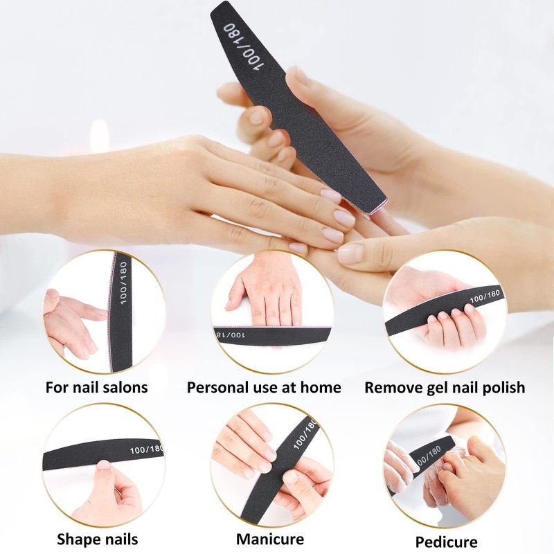 Nail Files, Professional Nail File,12PC 100/180 Grit Double-Sided Emery Board