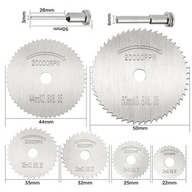 HUAREW HSS Circular Saw Blade Kit with 6 Pieces Circular Saw Blade Steel Blades and 2 Pieces Saw Blade Connecting Rod for Cutting Wood, Plastic, Fibreglass, Metal, Aluminium, Copper (8 Pieces)
