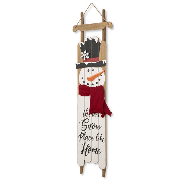 Glitzhome Rustic Farmhouse Style Hanging Welcome Wooden Christmas Porch Sign, 42"H, Snowman (JK43754)