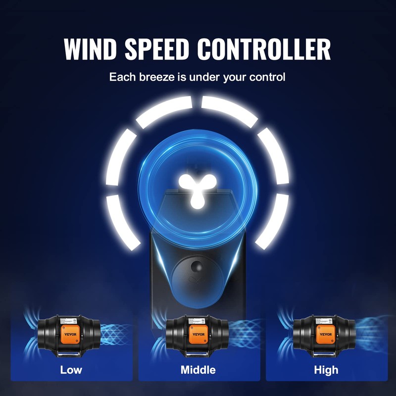 VEVOR Inline Duct Fan, 6-Inch 400 CFM with Variable Speed
