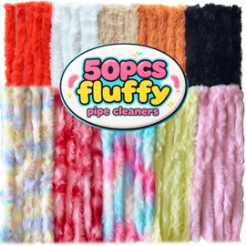 50 Pcs Fuzzy Pipe Cleaner 10 Colors Large Pastel Extra Thick Fluffy Jumbo Fur Soft Chenille Stems 30 mm x 12 Inch, Creative DIY Projects Art Craft