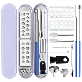 Capsules Filling Machine Tray Kit - 12Pcs Powder Tamper Capsule Holder Filler Maker Tool - Empty Gel Lab Scoops Tiny Spatula Micro Spoon Funnel Quick Fill Tools Size #000 00 0 1 2 3