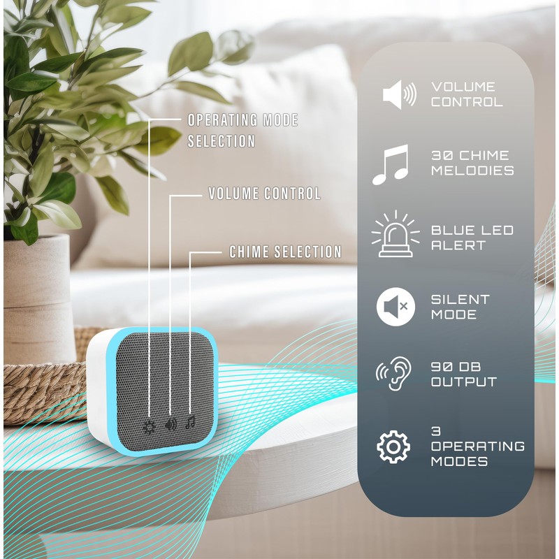 Uni-Com Wireless Portable Door Chime, 150m Operating Range, 30 Different