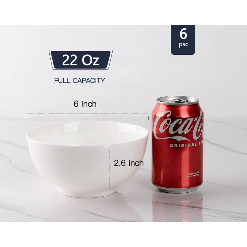 DELLING Ultra-Strong 22 Ounce Soup Bowls, Cereal Bowl, 6 inch