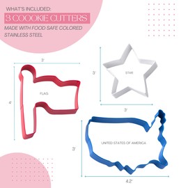 Cookie Cutter Kingdom, Patrioitic Cookie Cutters, 3 pack, Star, Flag, USA, 4th of July Cookie Cutters Shape, Memorial Day, Mold for Cakes Biscuits and Sandwiches (Patriotic 3 Pack)
