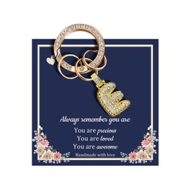 QianSiLi Initial Keyrings For Women, Key Chains For Women E Keyring Bubble Letter With Sparkly Zircon Handbag Charms Accessories