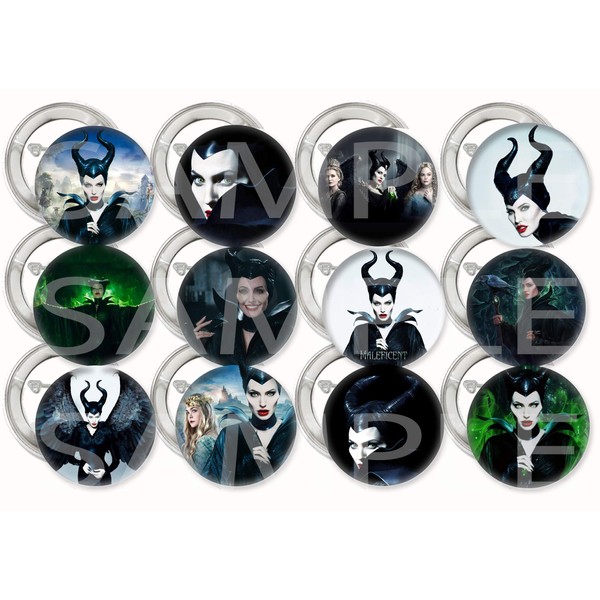 Maleficent Buttons Party Favors Supplies Decorations Collectible Metal Pinback Buttons Pins, Large 2.25” -12 pcs, Halloween Mistress of Evil Princess Aurora Sleeping Beauty Queen Ingris Malificent