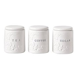 TAWCHES Wing Petal Ceramic Canisters Sets For The Kitchen Canisters For Countertop Set of 3 Airtight Coffee Canisters For Ground Coffee Sugar Container Tea Storage Jars With Lids