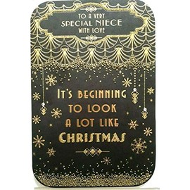 Art Deco - Special Niece - Glittered Christmas Card